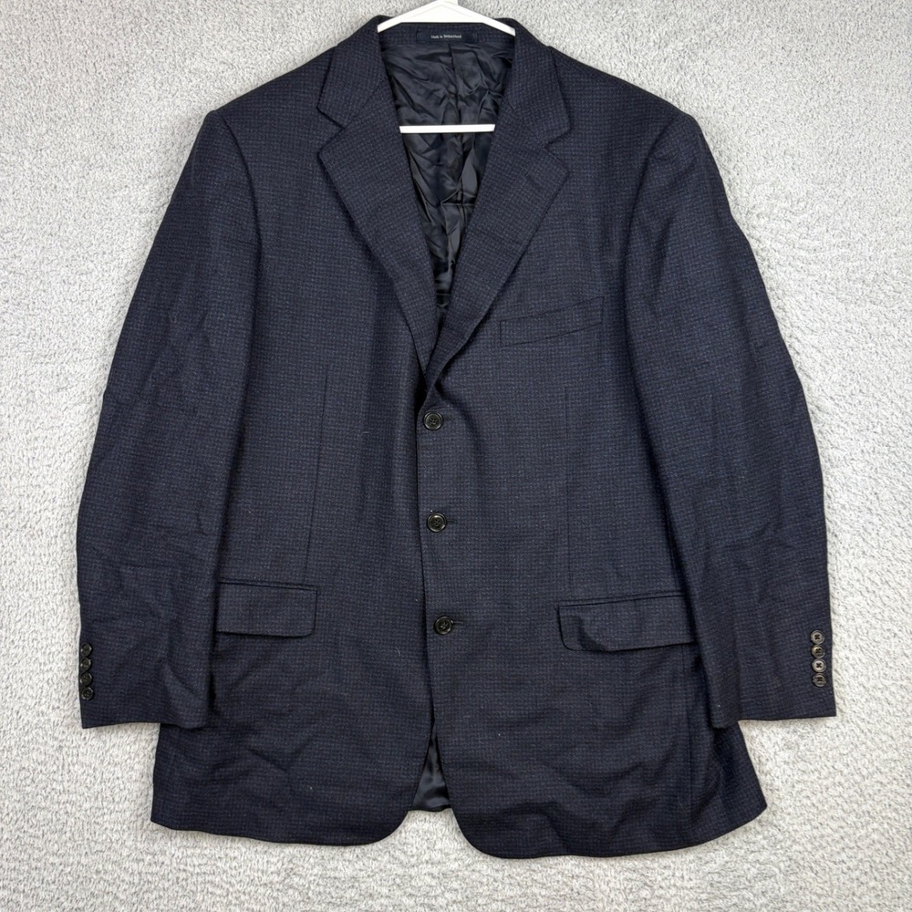 Ermenegildo Zegna Blazer Mens 46 Navy Wool Cashmere Silk Check Sport Coat
